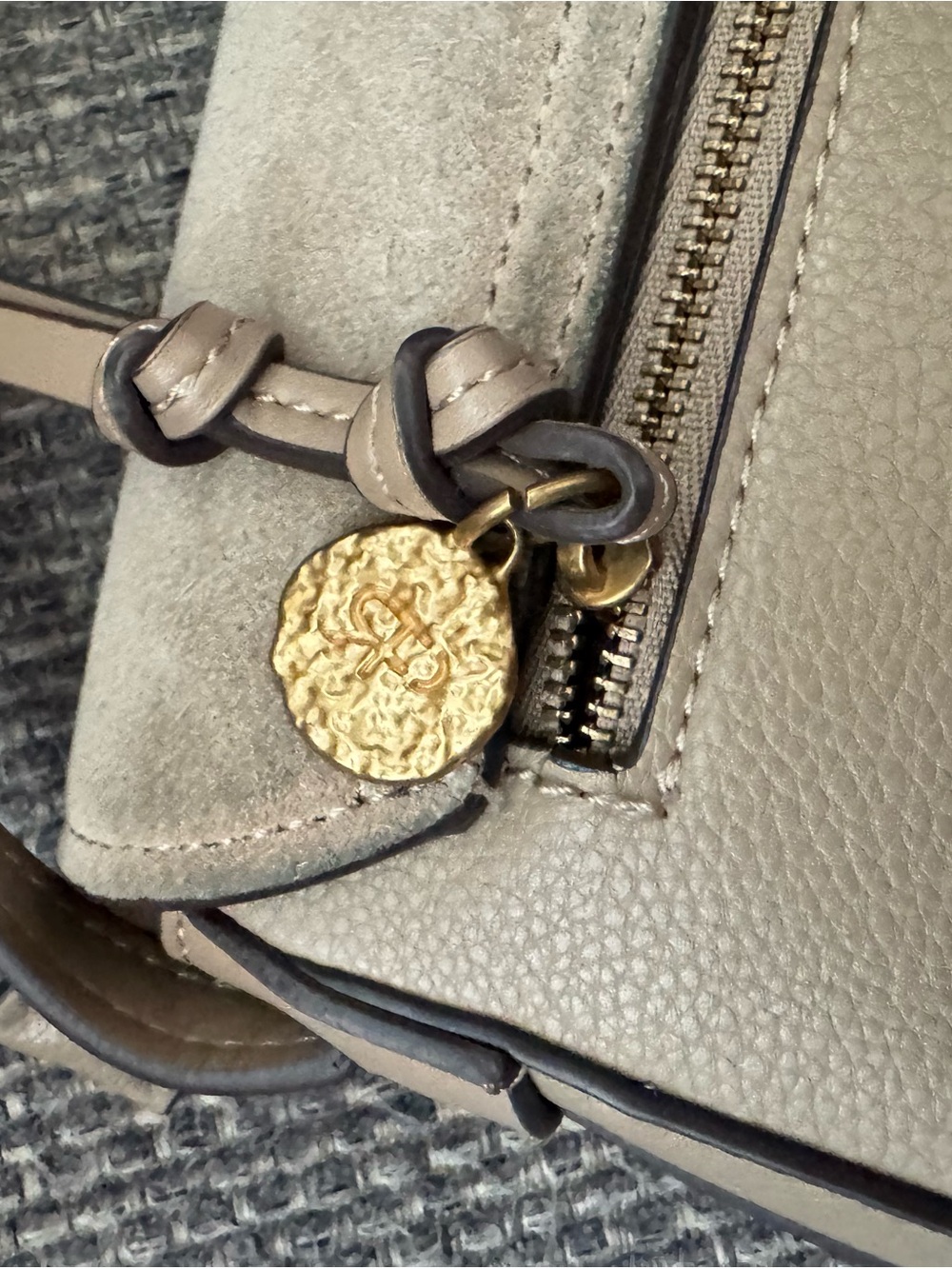 Parfois Taupe Faux Suede & Pebbled Faux Leather Crossbody Saddle Bag - Picture 8 of 9